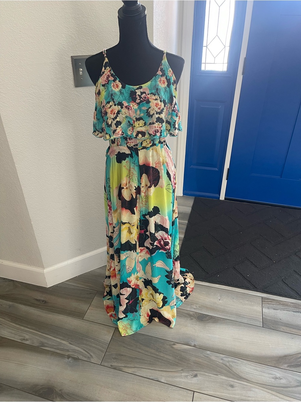 Seafolly Turquoise Floral Maxi Dress with Black Accents